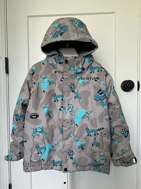 Burton Kids Amped Gray Insulated Jacket with Teal Cartoon Print